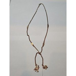 Vintage Gold Tone Necklace/Chain, Elephant Pendant and Pattern, Rope Clasp, 18'